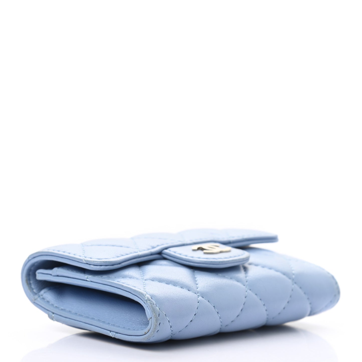 Lambskin Quilted Flap Card Holder Wallet Light Blue