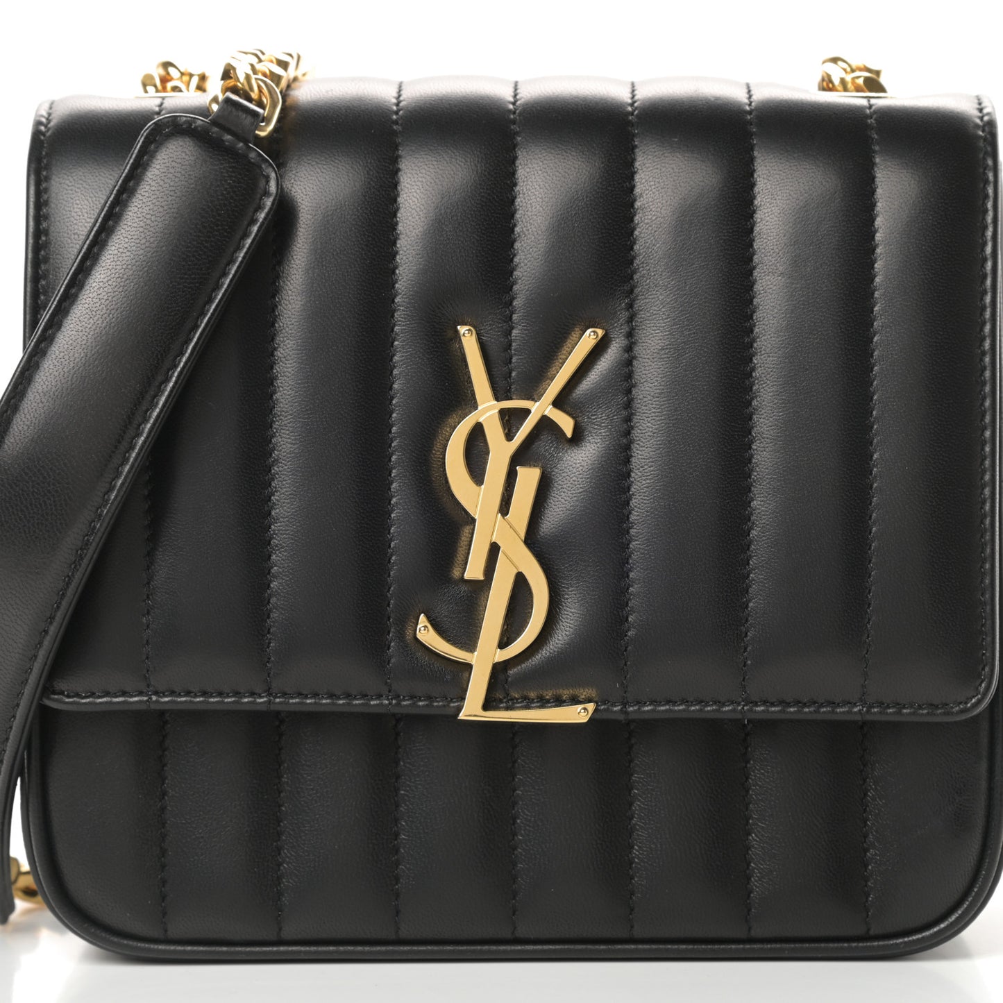 Lambskin Matelasse Monogram Medium Vicky Chain Bag Black