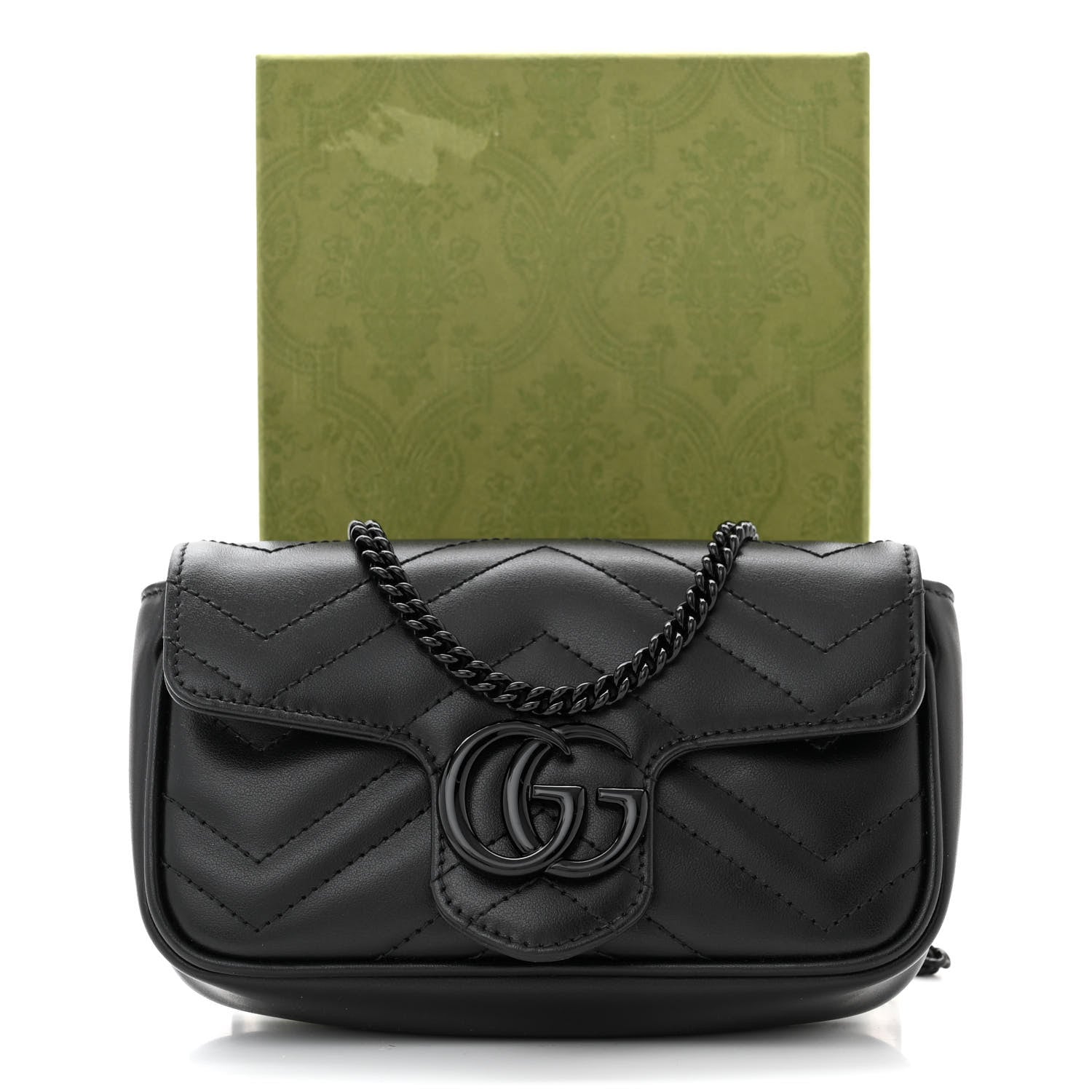 Gucci Calfskin Matelasse Super Mini GG Marmont Shoulder Bag Black 11 of 11