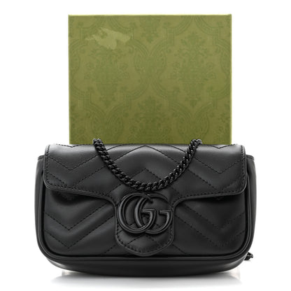 Gucci Calfskin Matelasse Super Mini GG Marmont Shoulder Bag Black 11 of 11