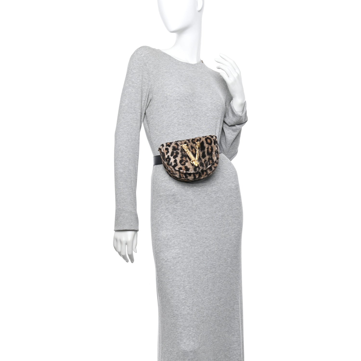 Versace Faux Fur Leopard Virtus Belt Bag Black 2 of 10