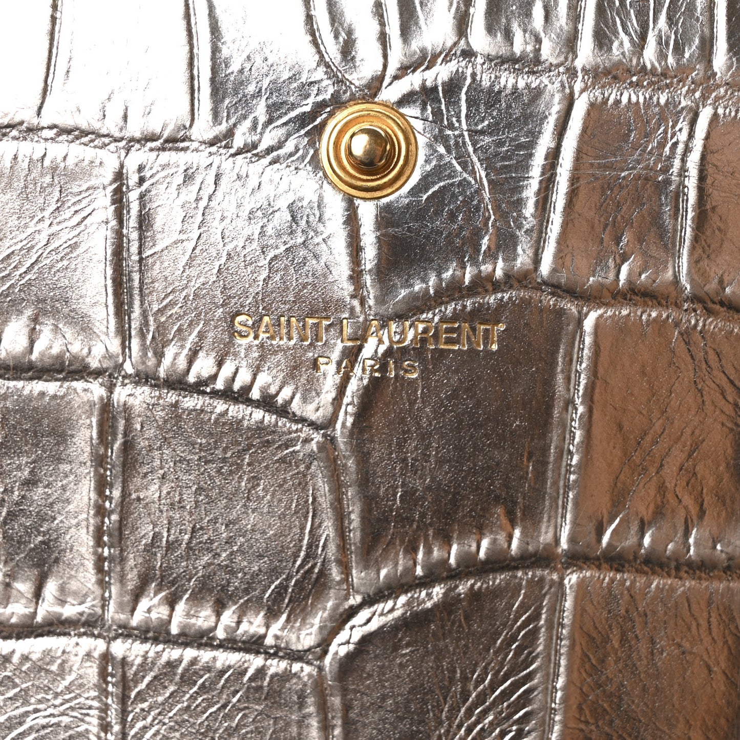 Calfskin Crocodile Embossed Monogram Chain Wallet Argento