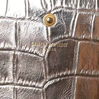 Saint Laurent Calfskin Crocodile Embossed Monogram Chain Wallet Argento 6 of 10
