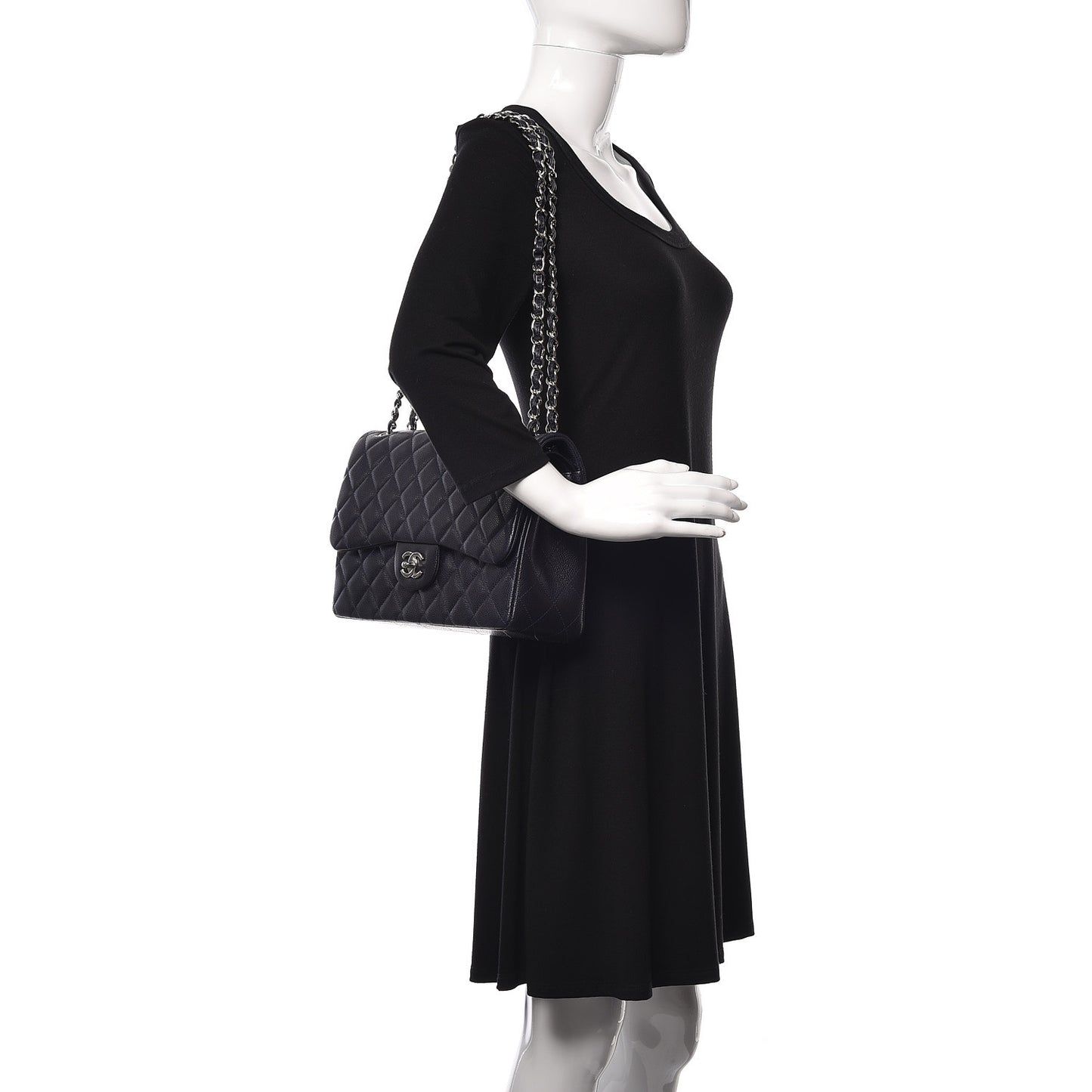 Caviar Quilted Jumbo Double Flap Navy Blue