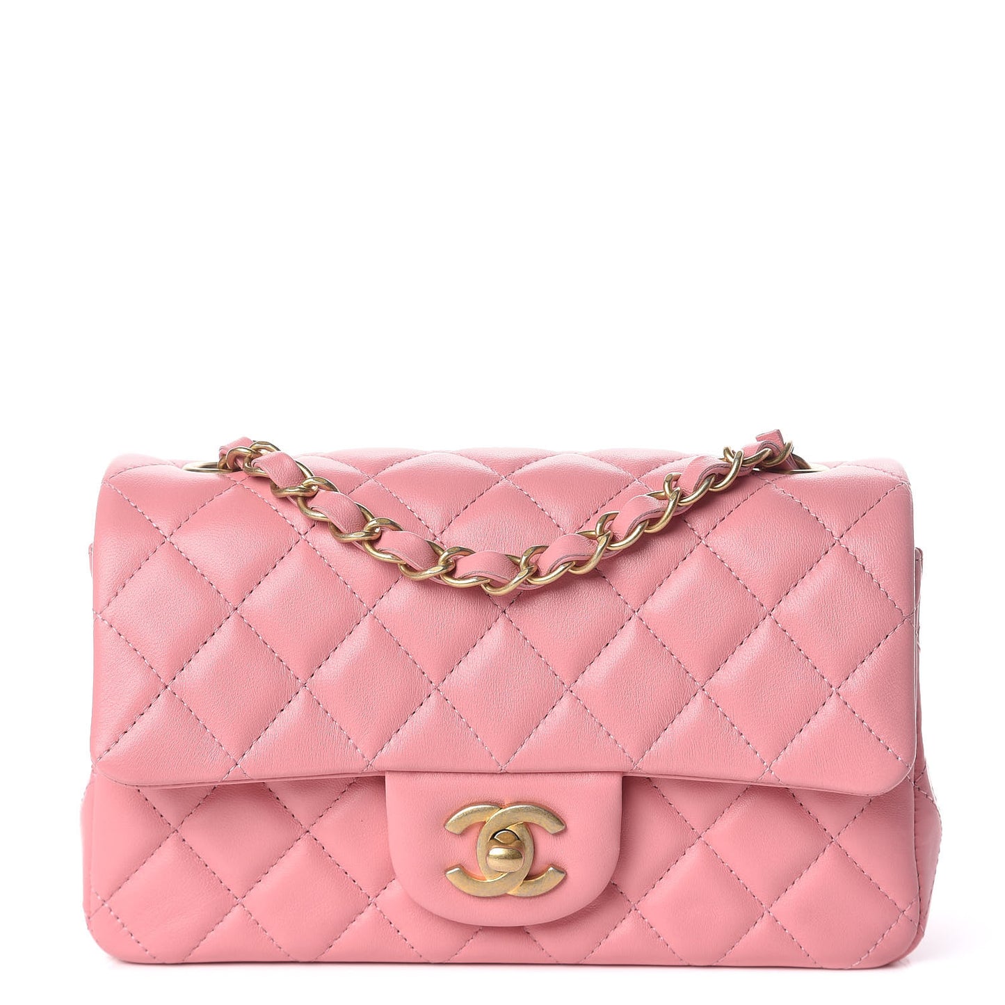 Lambskin Quilted Mini Rectangular Flap Pink