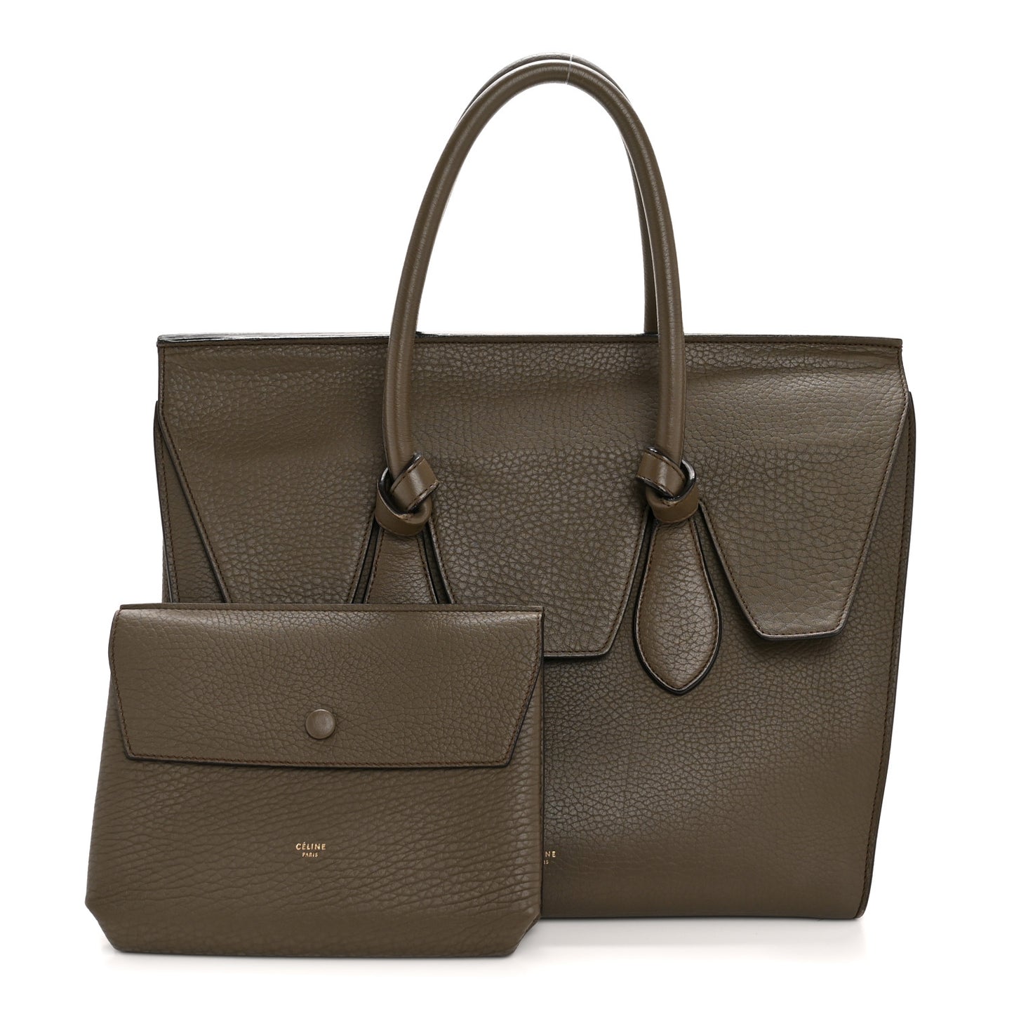 Crisped Calfskin Large Tie Knot Tote Dark Khaki