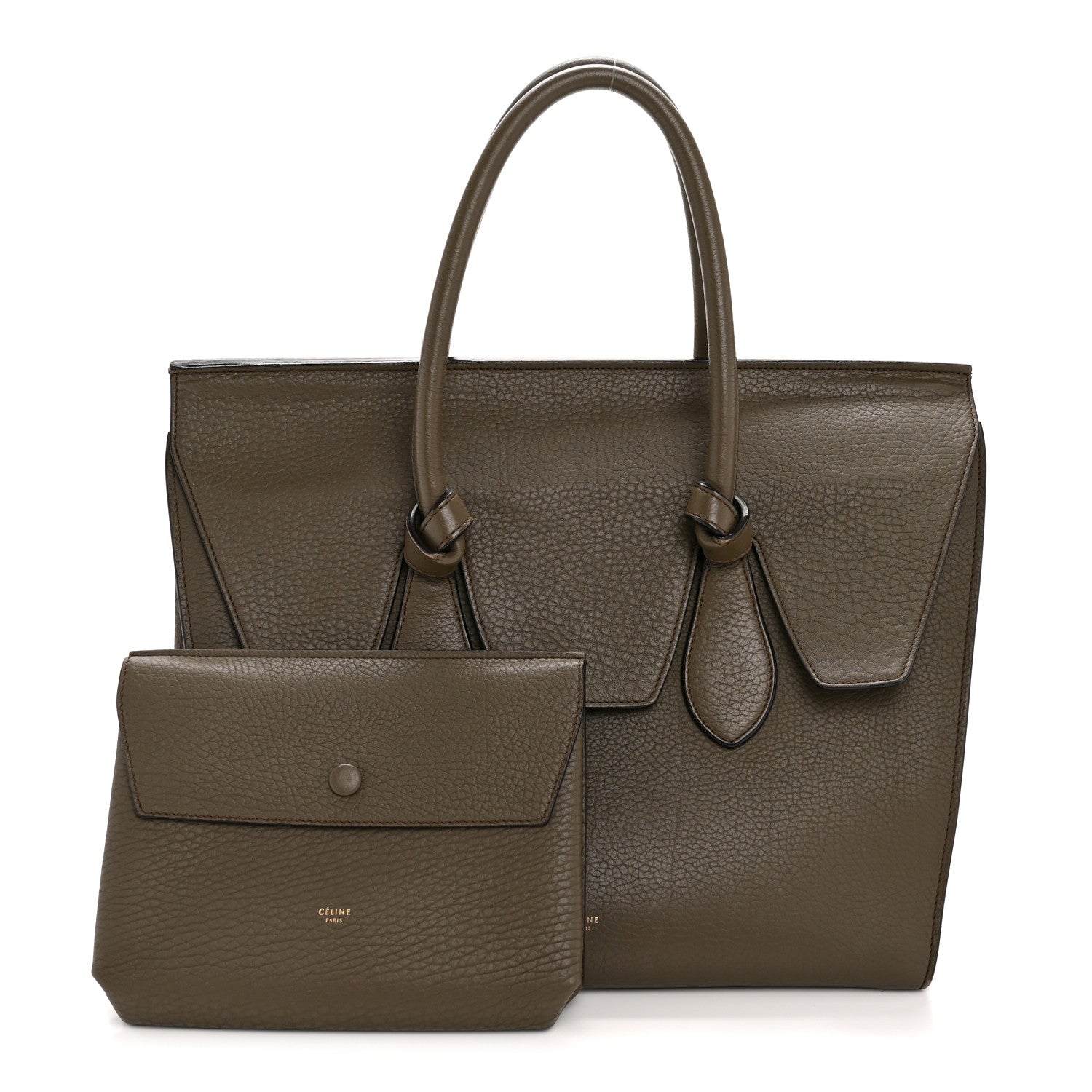 Celine Crisped Calfskin Large Tie Knot Tote Dark Khaki 3 of 17