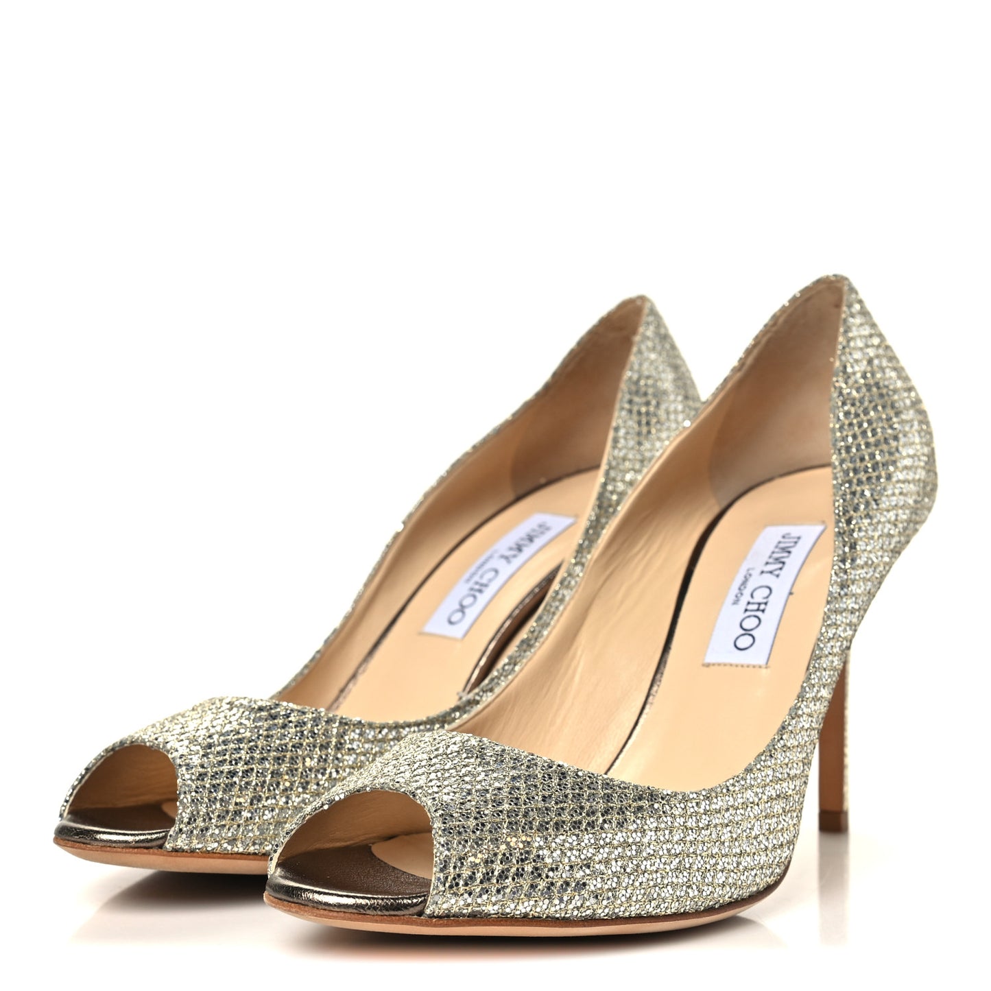 Glitter Fabric Evelyn Peep Toe Pumps 40.5 Champagne