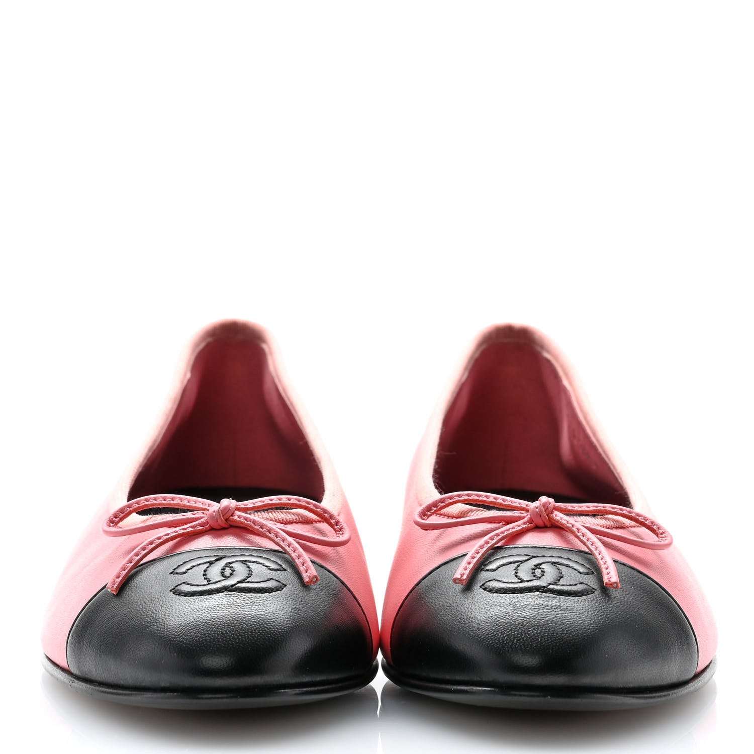 Chanel Lambskin Cap Toe CC Ballerina Flats 41 Coral Black 2 of 8