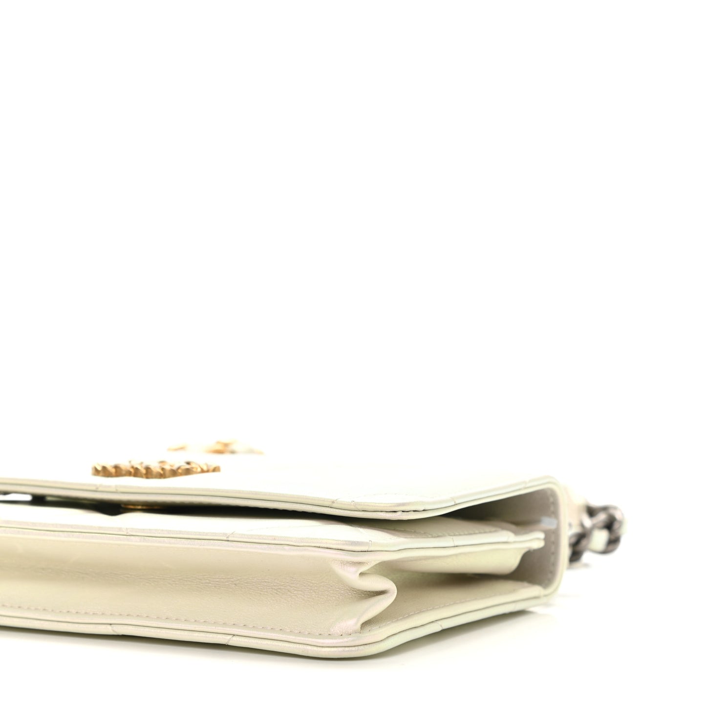 Iridescent Calfskin Quilted Chanel 19 Wallet On Chain WOC White