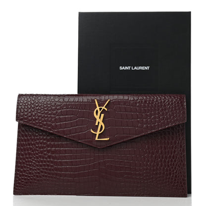 Saint Laurent Calfskin Crocodile Embossed Uptown Monogram Clutch Rouge Legion 8 of 8