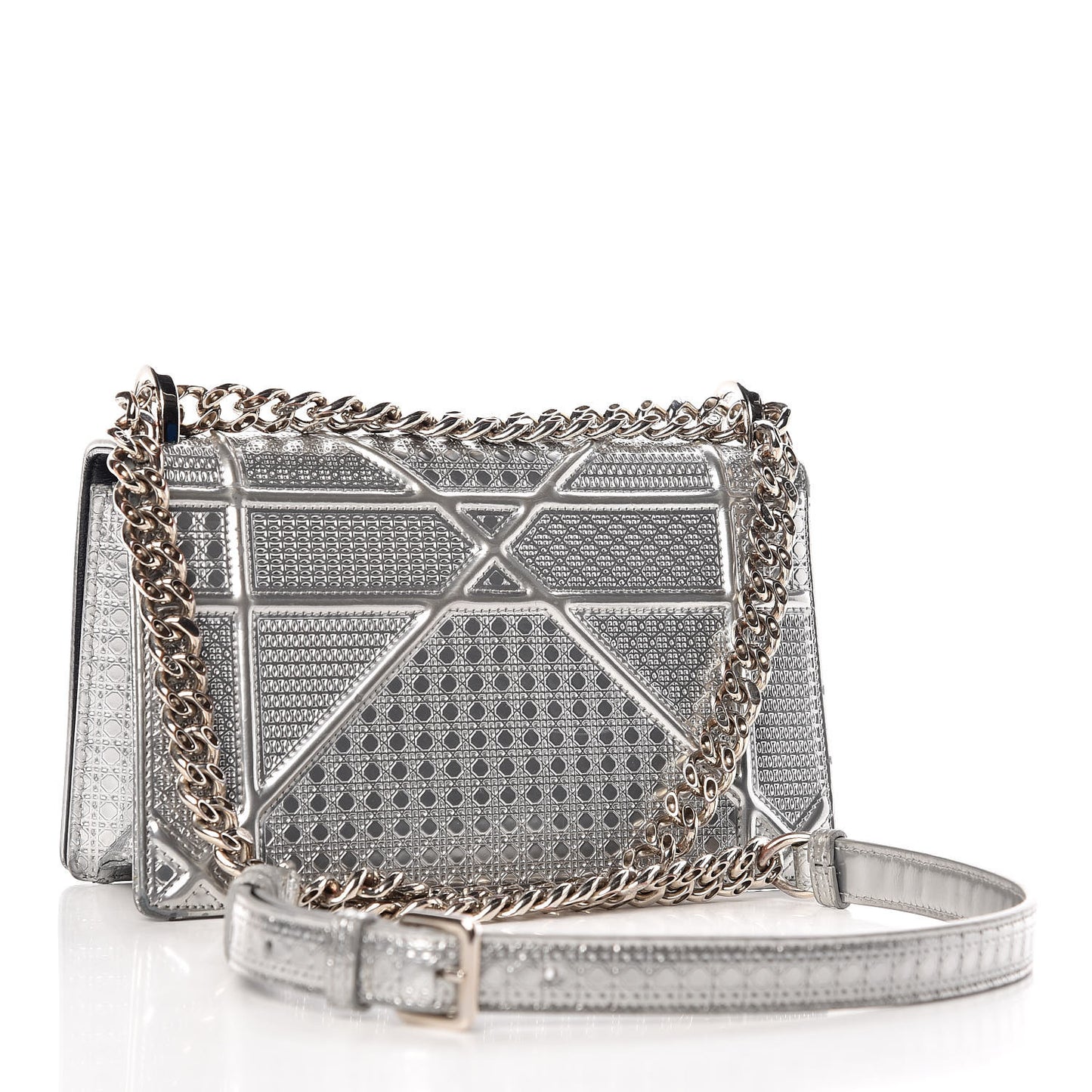 Metallic Patent Micro-Cannage Small Diorama Flap Bag Silver