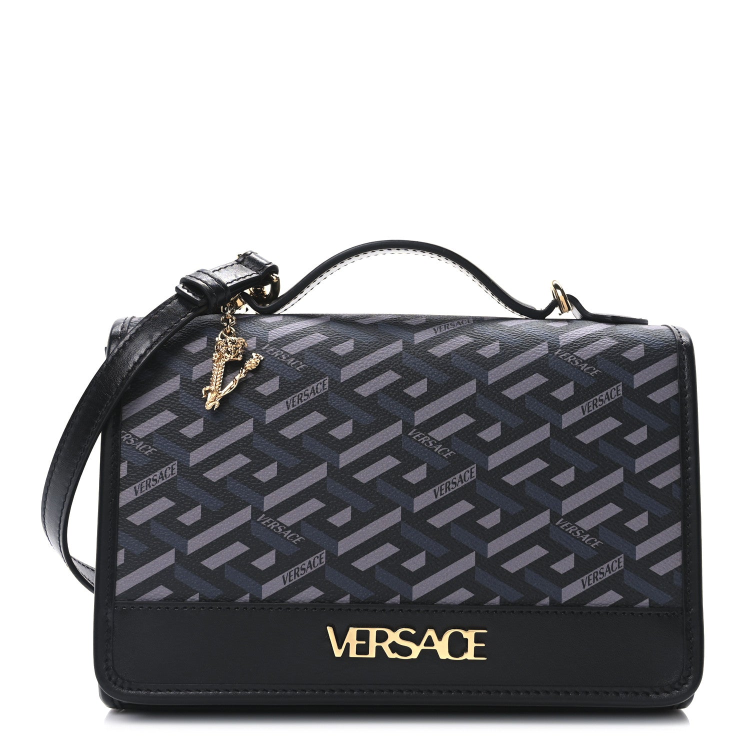 Versace Coated Canvas La Greca Signature Top Handle Bag Black 1 of 9