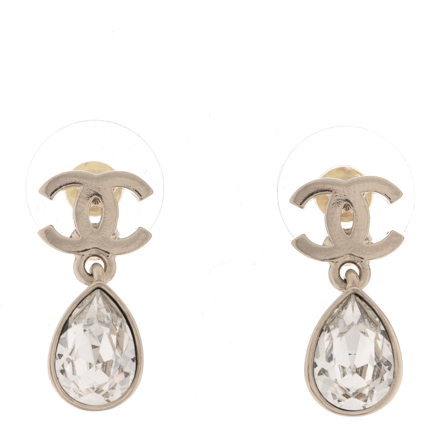 Chanel Crystal CC Tear Drop Earrings Gold 1 of 5