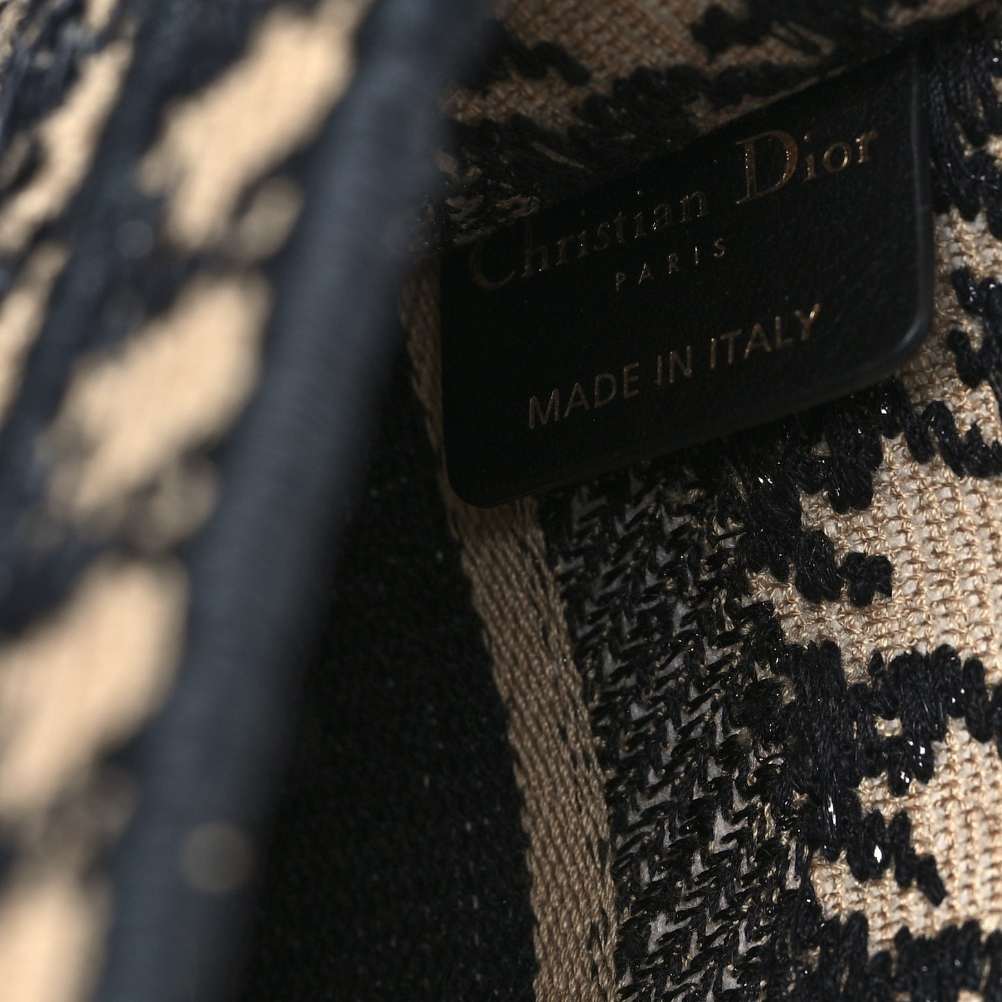 Canvas Houndstooth Embroidered Mini Book Tote Black