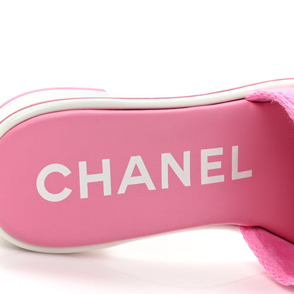 Chanel Cotton Logo Mule Sandals 37.5 Pink White 7 of 11