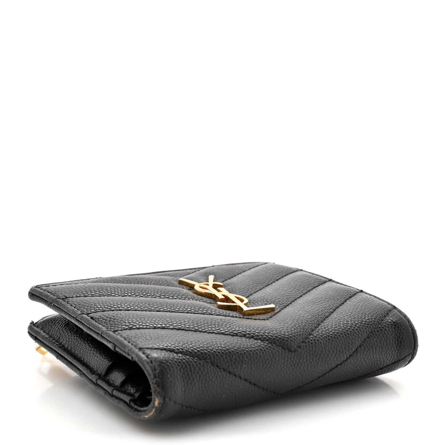 Grain De Poudre Matelasse Chevron Monogram Zipped Two-Part Wallet Black