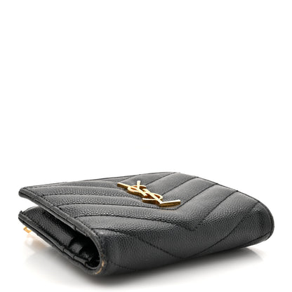 Saint Laurent Grain De Poudre Matelasse Chevron Monogram Zipped Two-Part Wallet Black 4 of 15