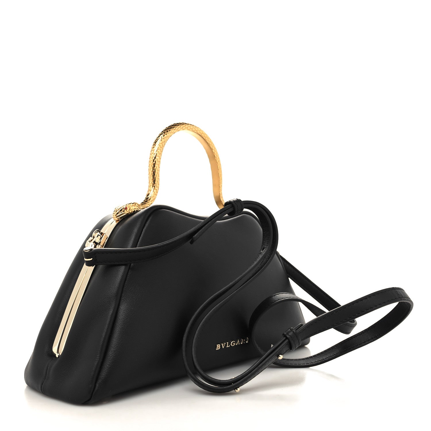 Bulgari Soft Calfskin Serpentine Top Handle Bag Black 3 of 9
