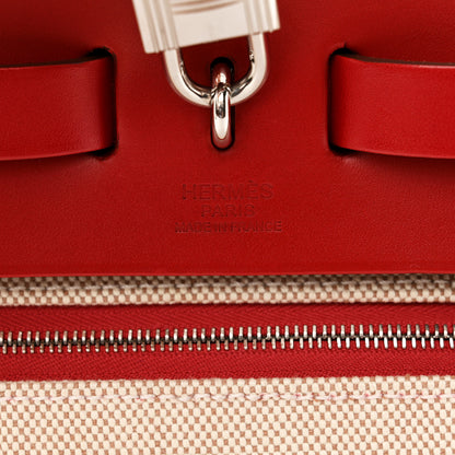 Hermes Toile H Berline Vache Hunter Herbag Zip PM 31 Rouge Piment Ecru Ecru 7 of 12