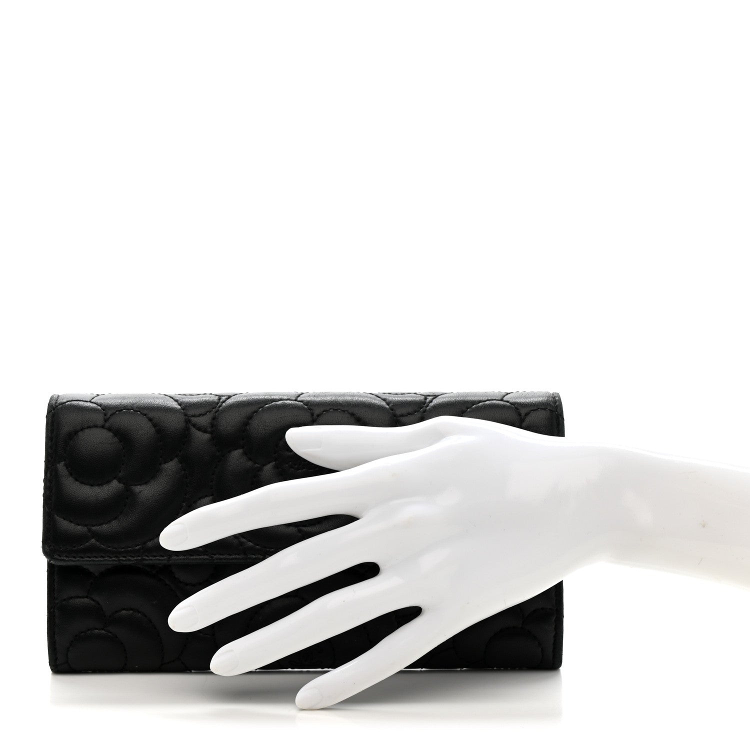 Chanel Lambskin Embossed Camellia Flap Wallet Black 2 of 9