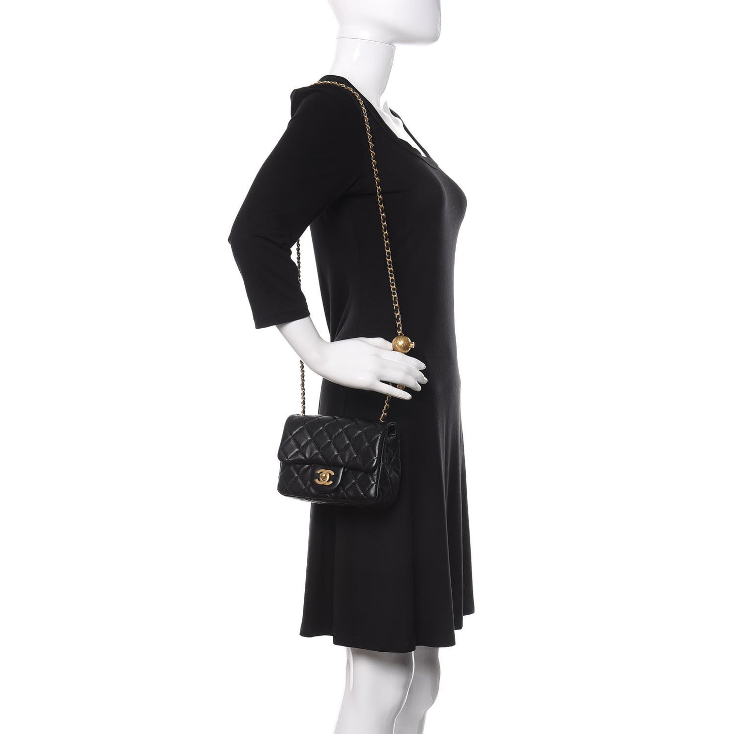 Lambskin Quilted Mini Pearl Crush Flap Black