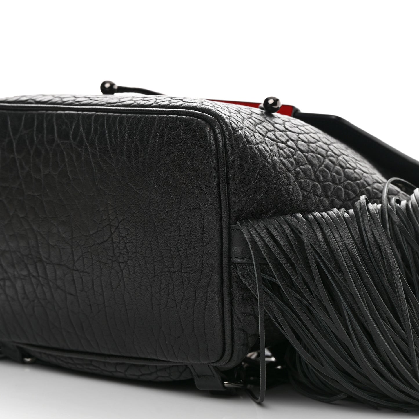 Pebbled Calfskin Fringe Lucky L Convertible Backpack Black