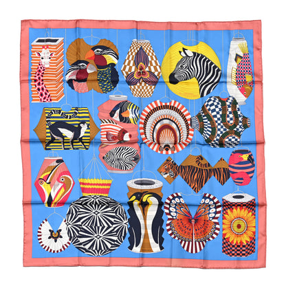 Hermes Silk Lanternes Ballons et Cocardes Scarf 90 Vieux Rose Bleu Azteque 1 of 5