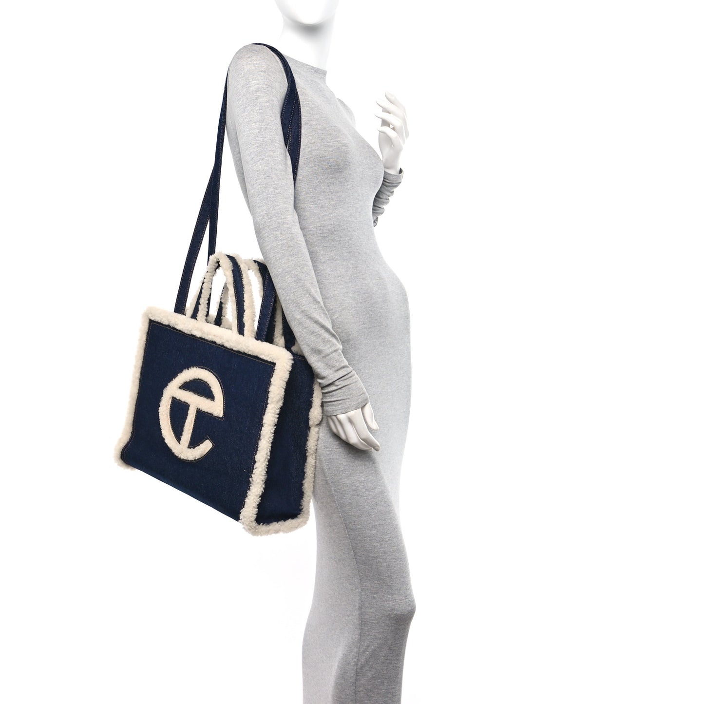 X UGG Denim Shearling Medium Shopping Bag Raw Denim