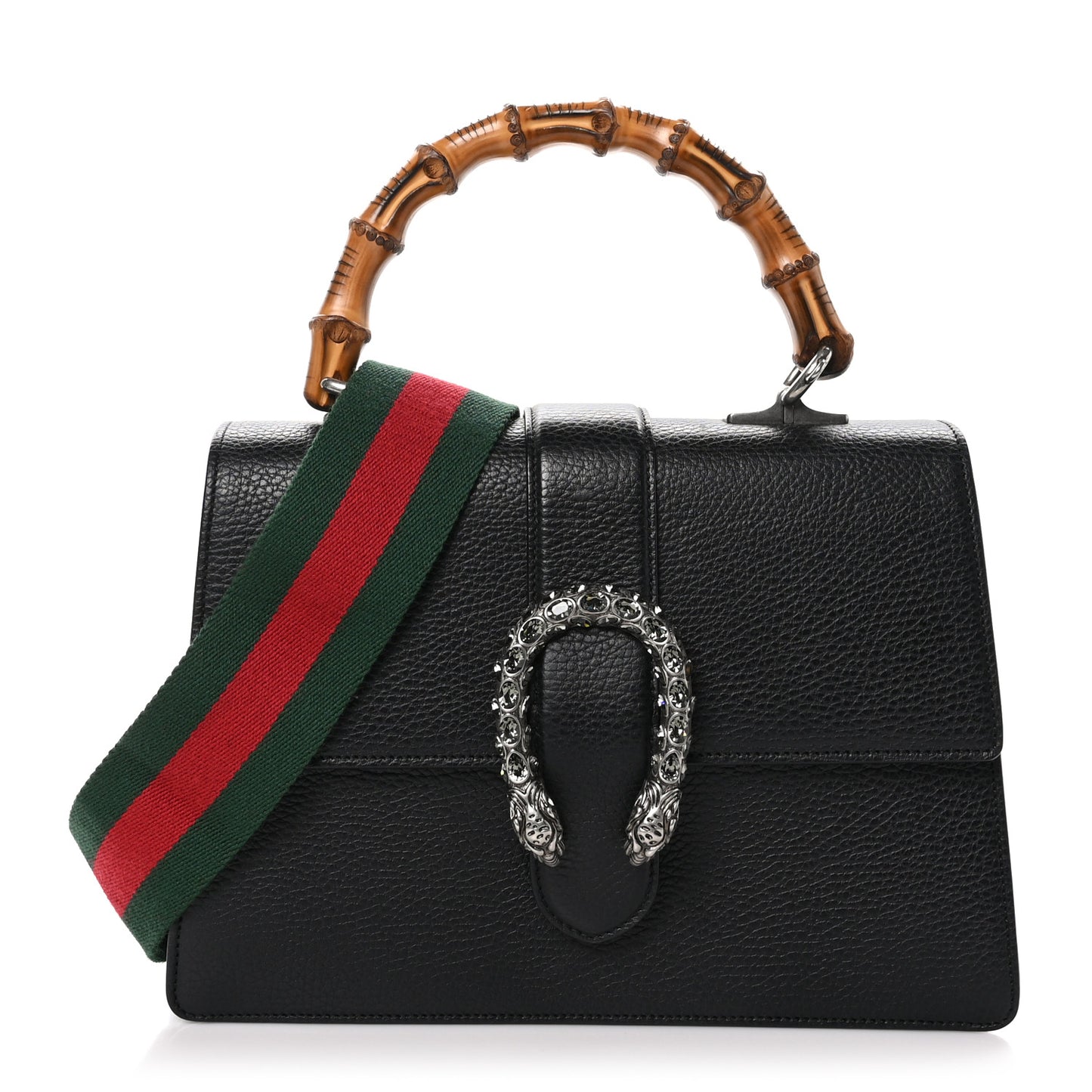 Dollar Calfskin Crystal Web Medium Dionysus Bamboo Top Handle Bag Black Black Diamond