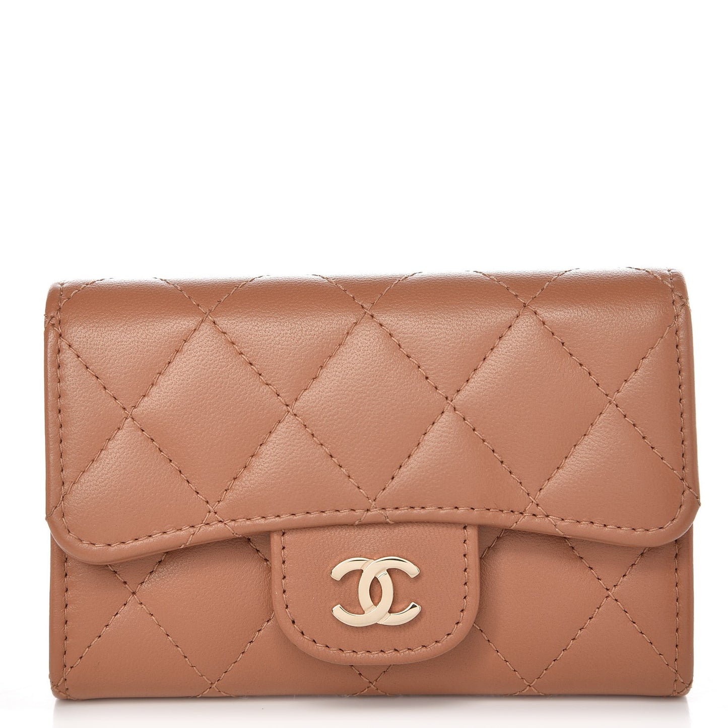 Lambskin Quilted Flap Card Holder Beige