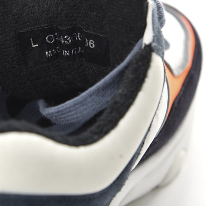Chanel Nylon Calfskin Suede CC Womens Sneakers 36 Navy White Orange 8 of 10
