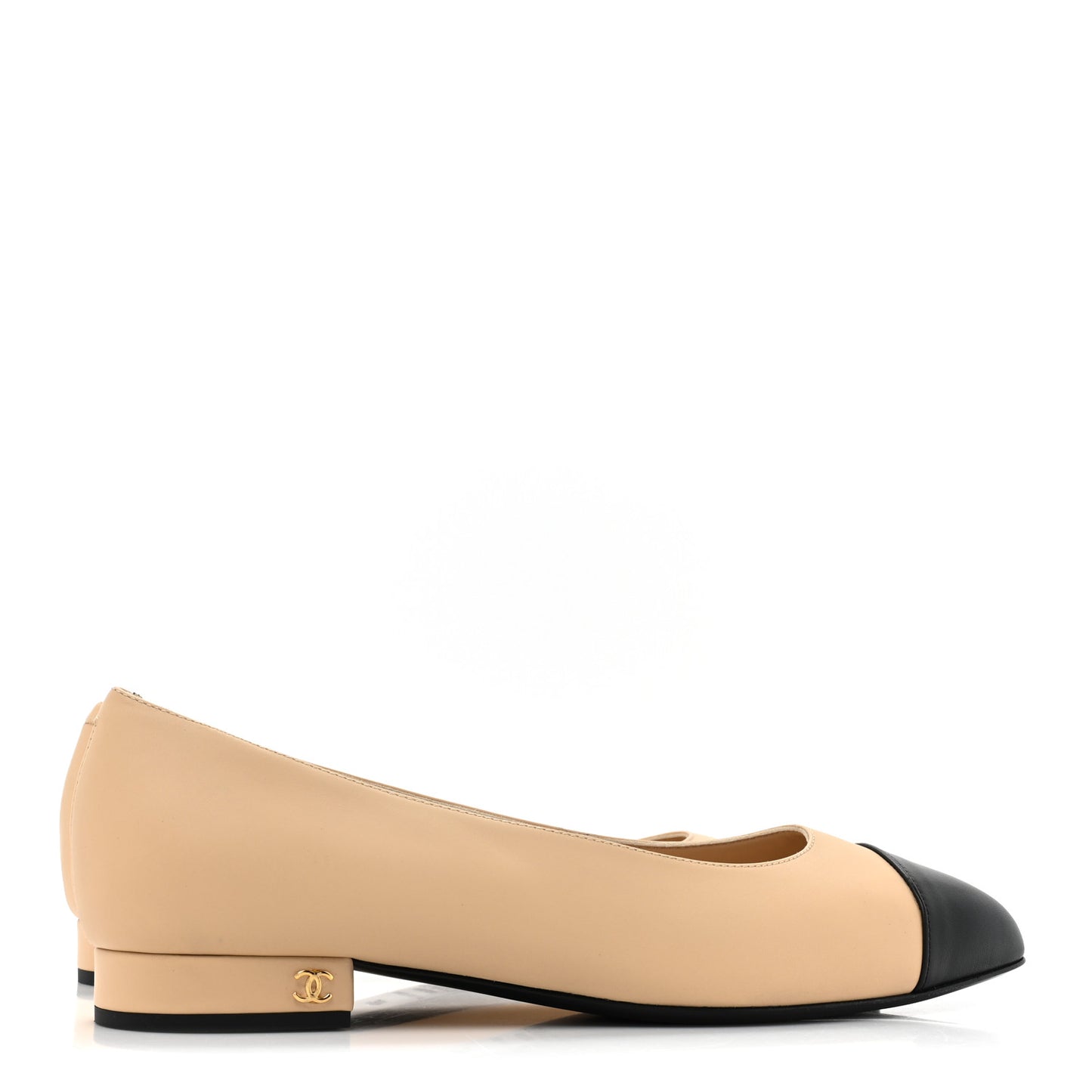 Lambskin Cap Toe CC Uniform Ballerina Flats 40 Beige Black
