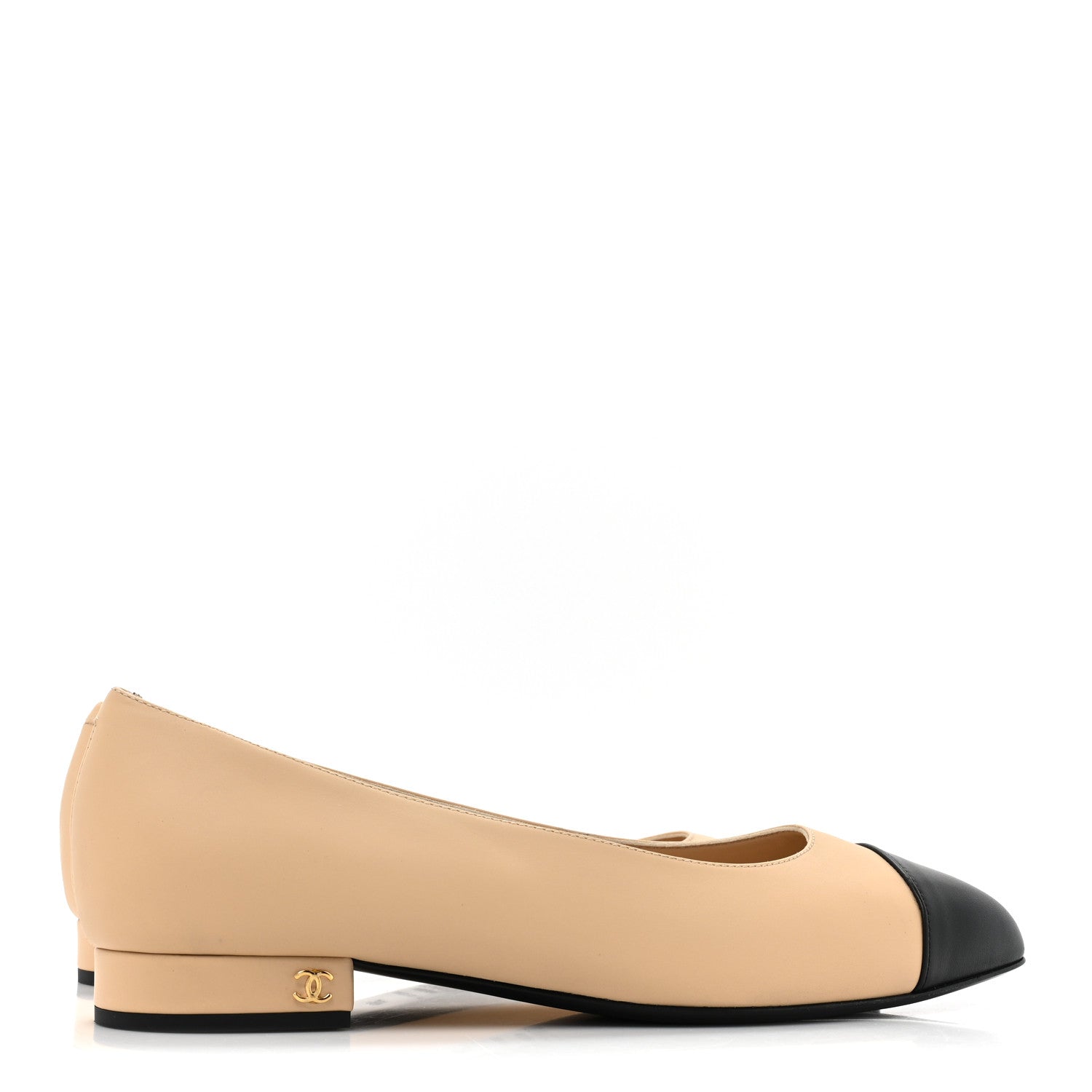 Chanel Lambskin Cap Toe CC Uniform Ballerina Flats 40 Beige Black 4 of 12