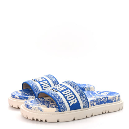 Christian Dior Canvas Toile de Jouy Embroidered Dway 10mm Slide Sandals 37 Off White Blue 3 of 8