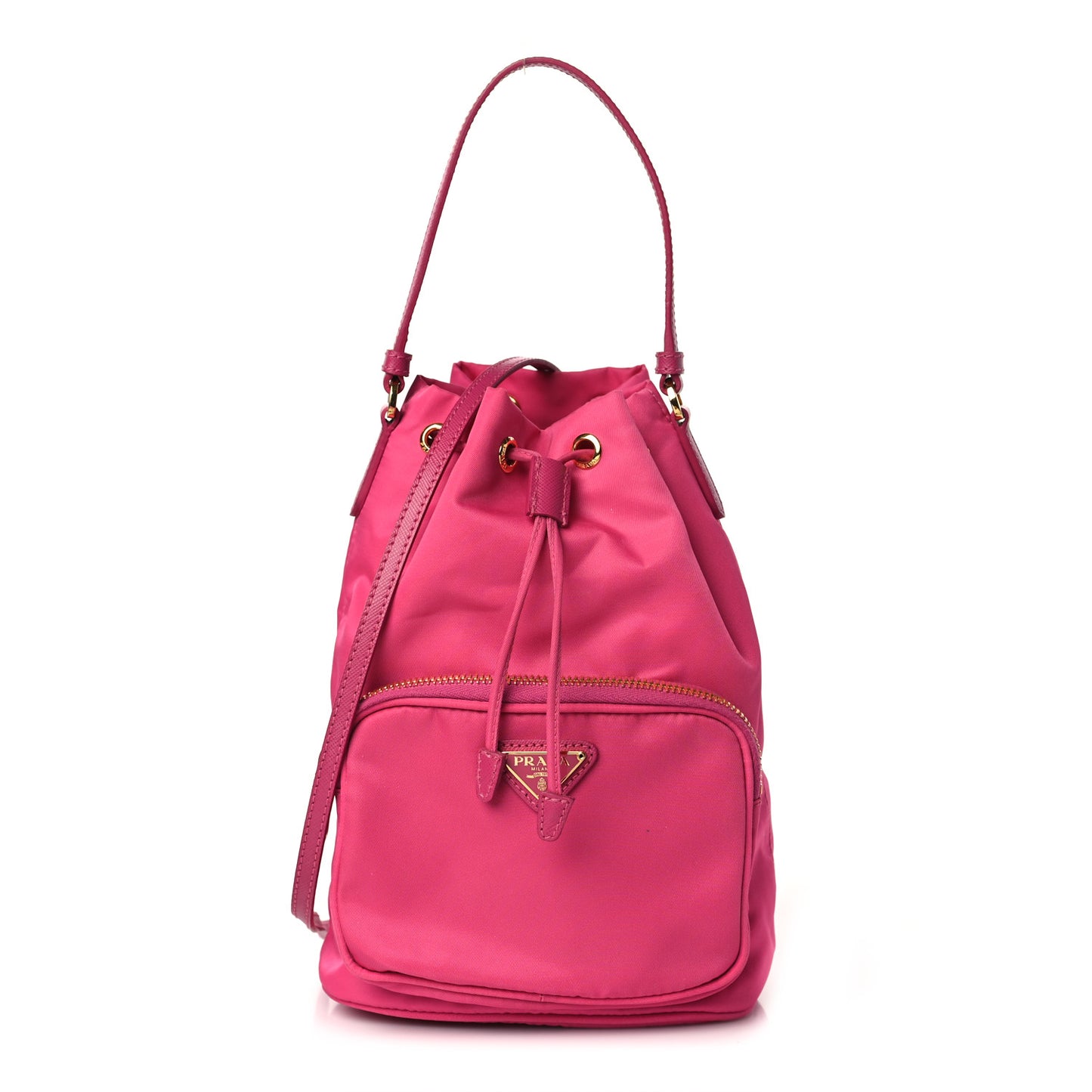 Saffiano Tessuto Nylon Mini Bucket Crossbody Bag Pink