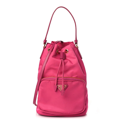 Prada Saffiano Tessuto Nylon Mini Bucket Crossbody Bag Pink 1 of 8