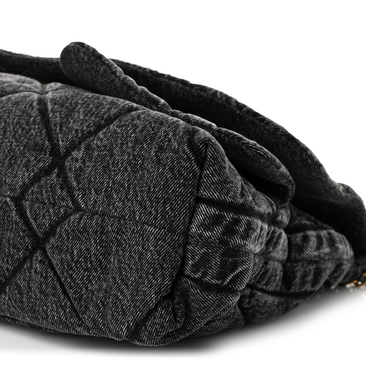 Washed Denim Quilted Maxi Flap Bag Black
