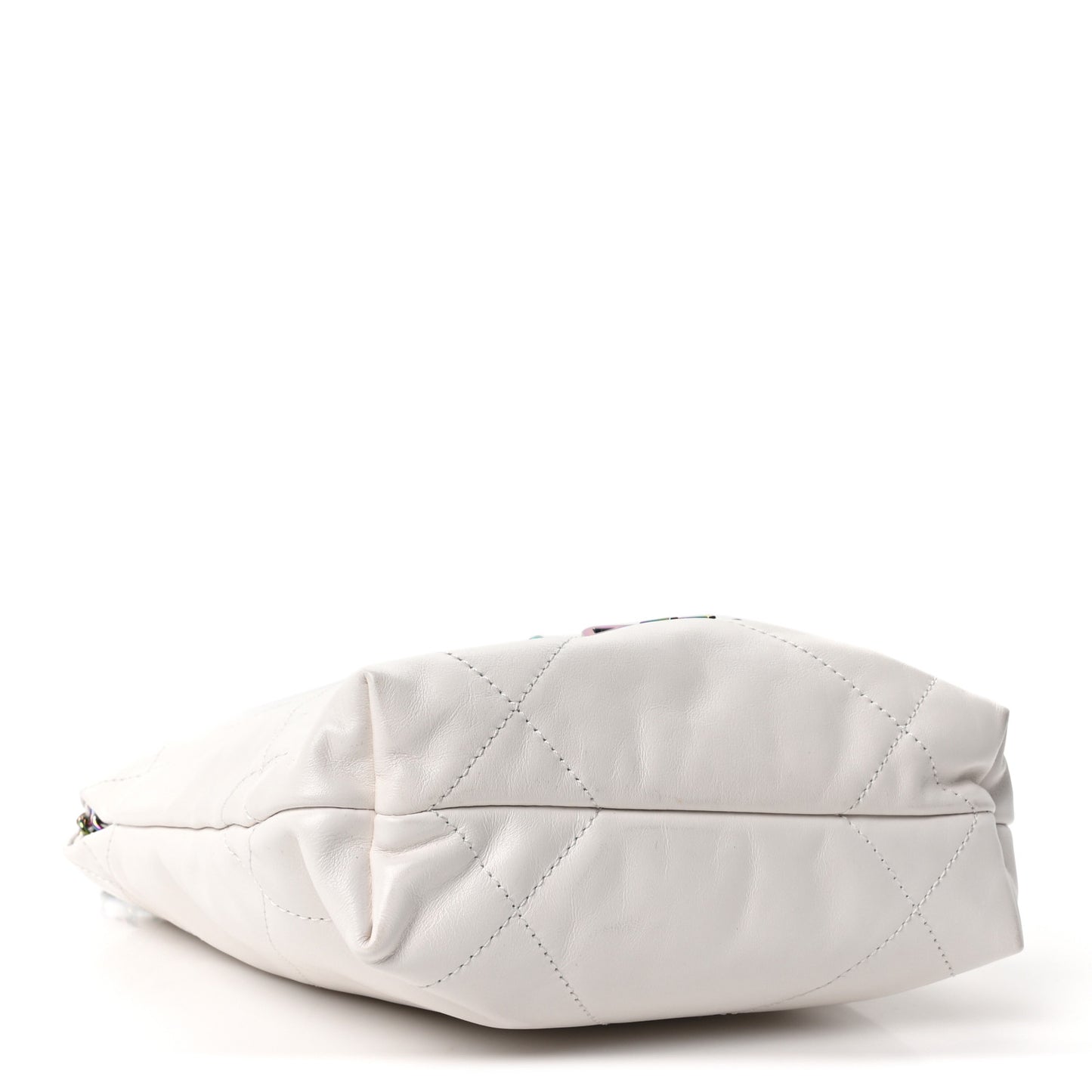 Shiny Calfskin Quilted Rainbow Mini Chanel 22 White
