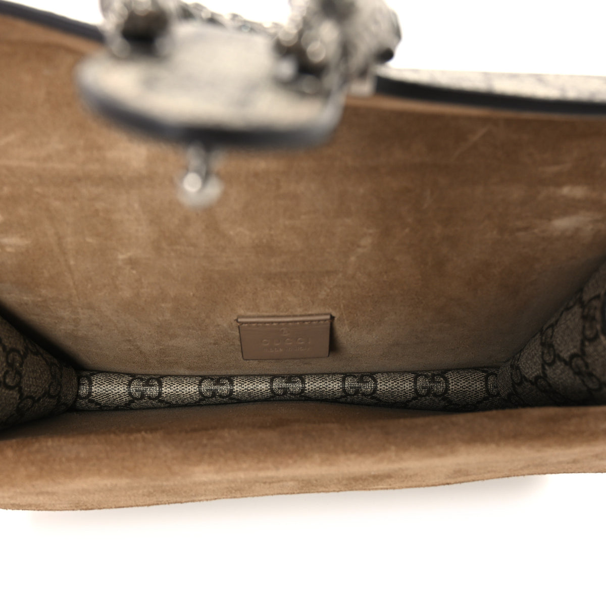 GG Supreme Monogram Suede Crystal Small Dionysus Shoulder Bag Beige Ebony Taupe