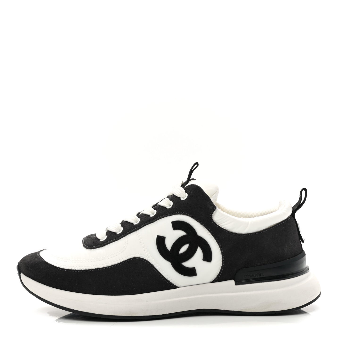 Nylon Suede Calfskin CC Sneakers 38 White Dark Grey