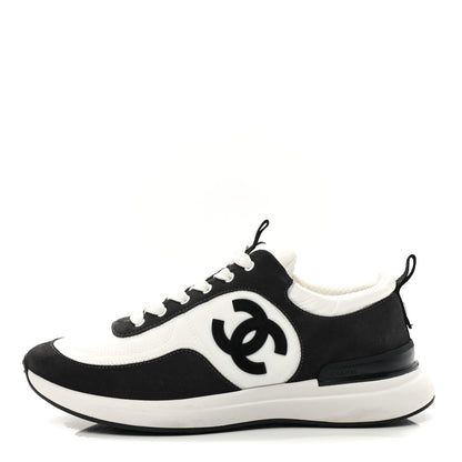 Chanel Nylon Suede Calfskin CC Sneakers 38 White Dark Grey 1 of 8