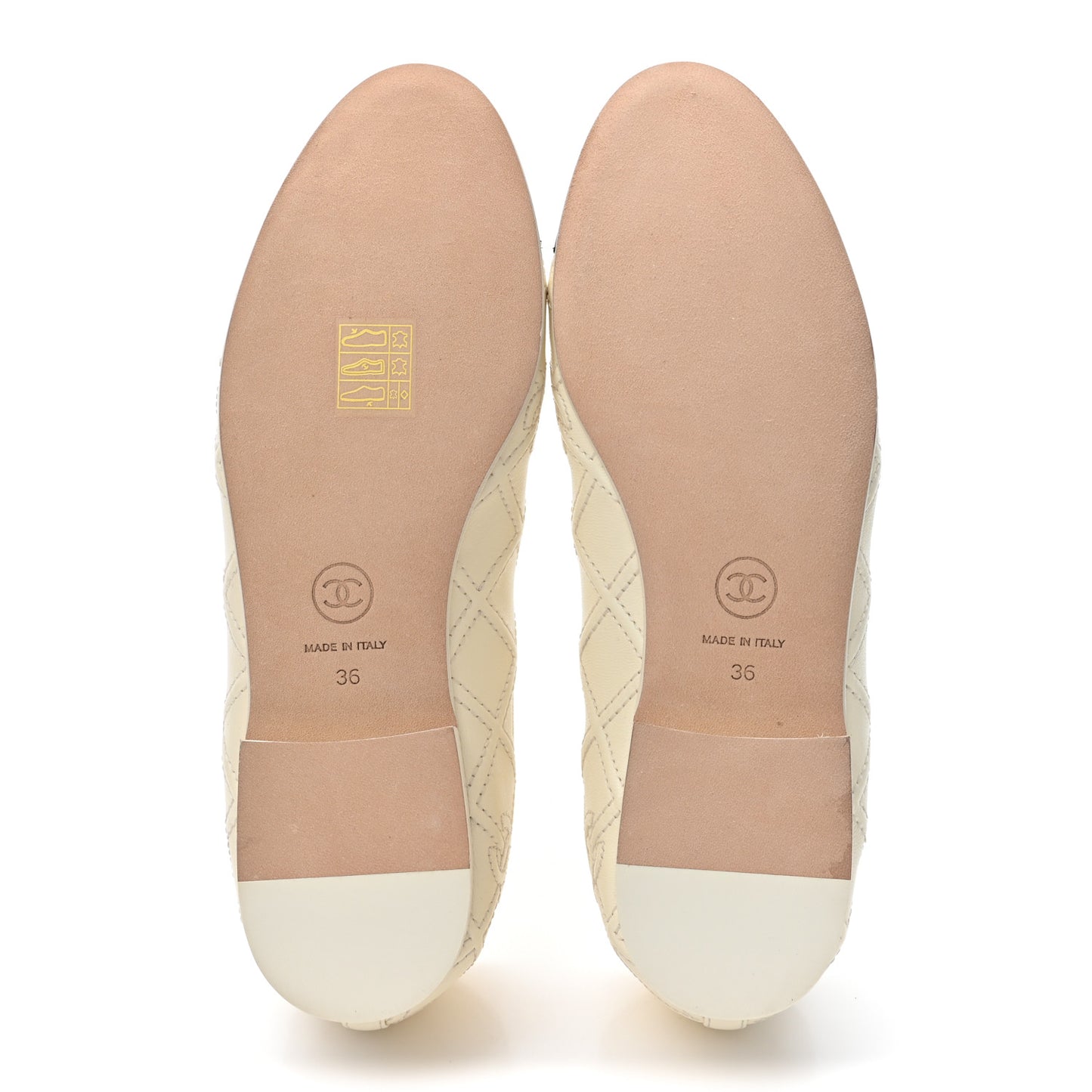 Lambskin Patent Double Stitched CC Cap Toe Ballerina Flats 36 Ivory Black