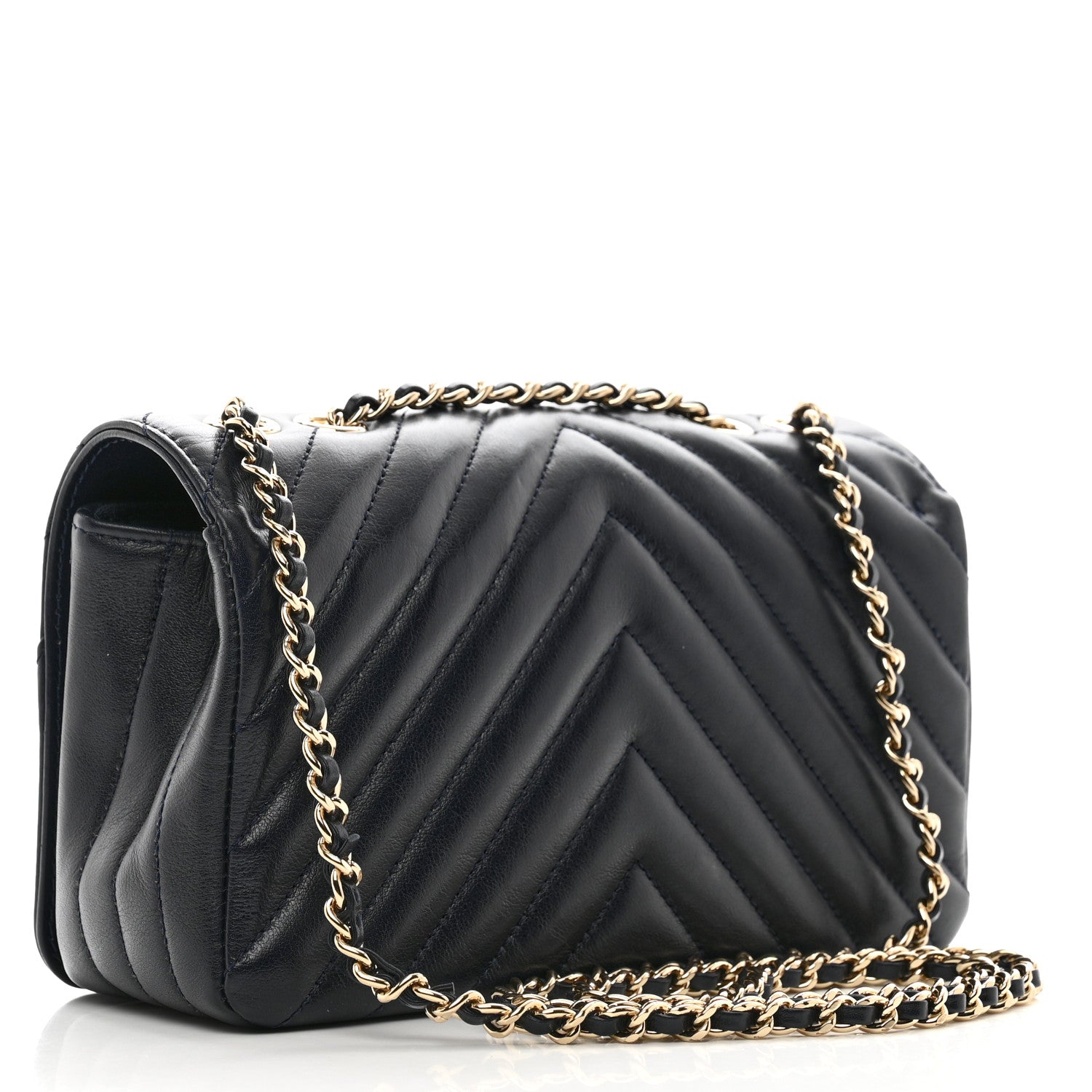 Chanel Calfskin Chevron Quilted Mini Statement Flap Navy Blue 3 of 11