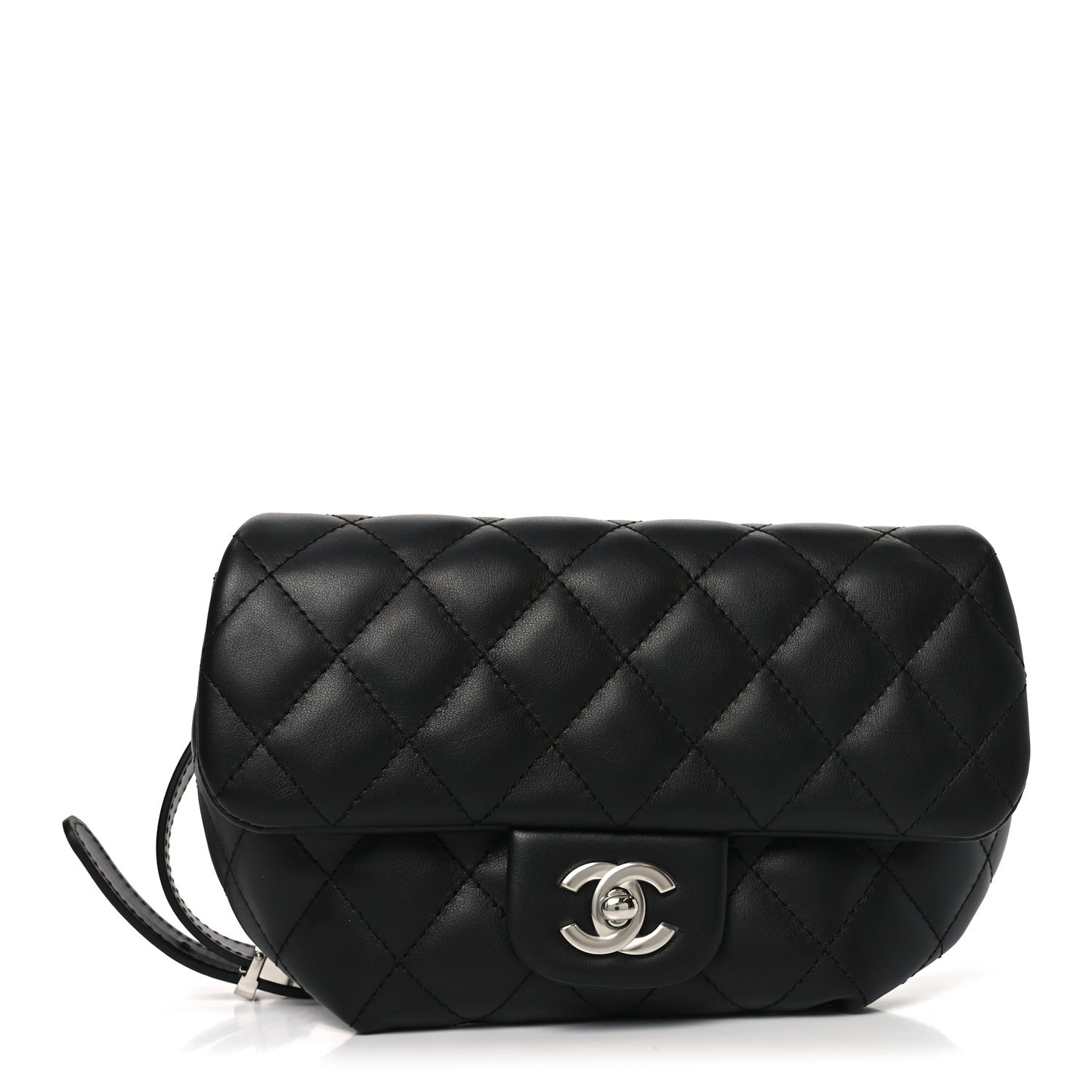 Calfskin Quilted CC Uniform Flap Belt Bag Black