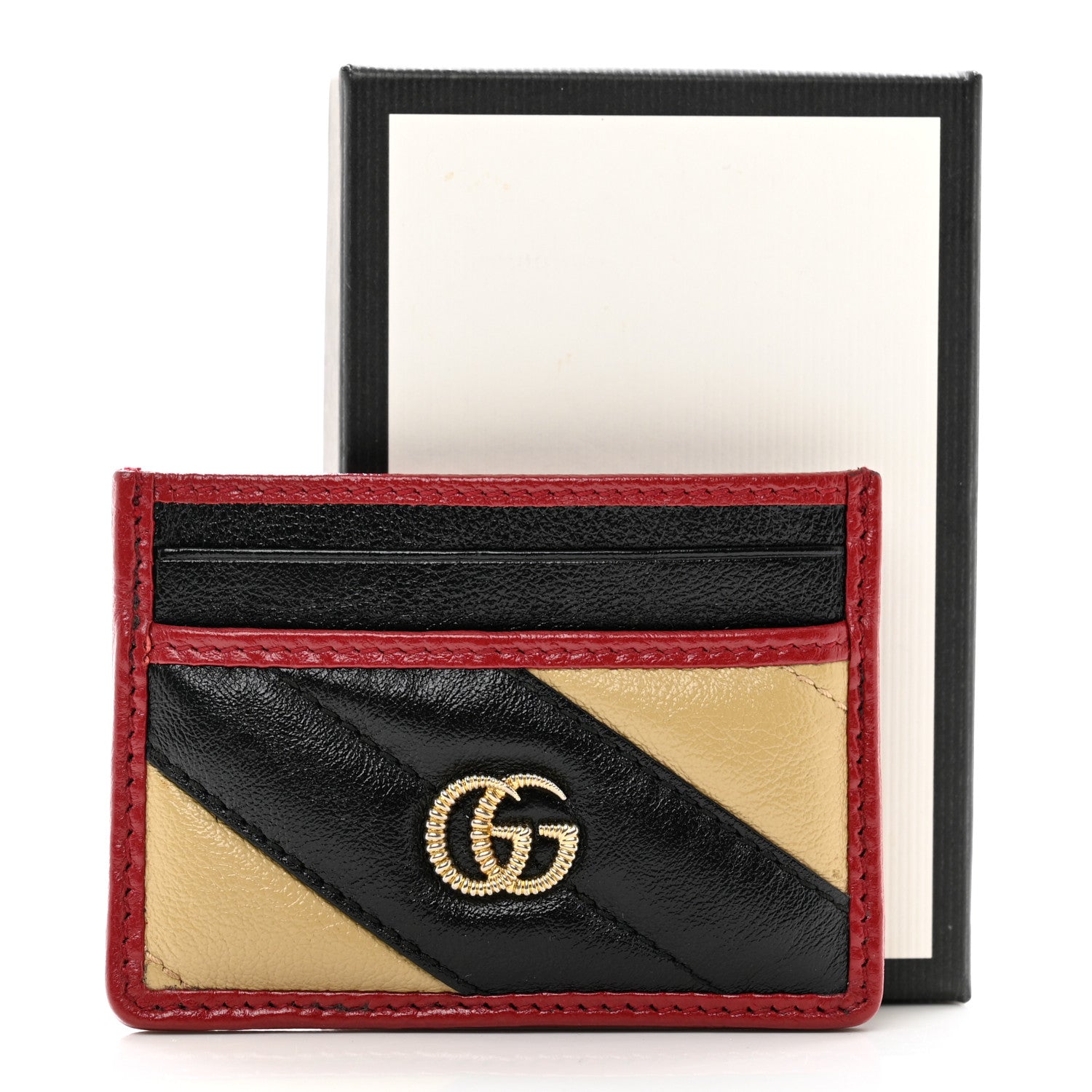 Gucci Azalea Calfskin Matelasse Diagonal Patchwork Torchon GG Marmont Card Case Black Beige Romantic Cerise 7 of 7
