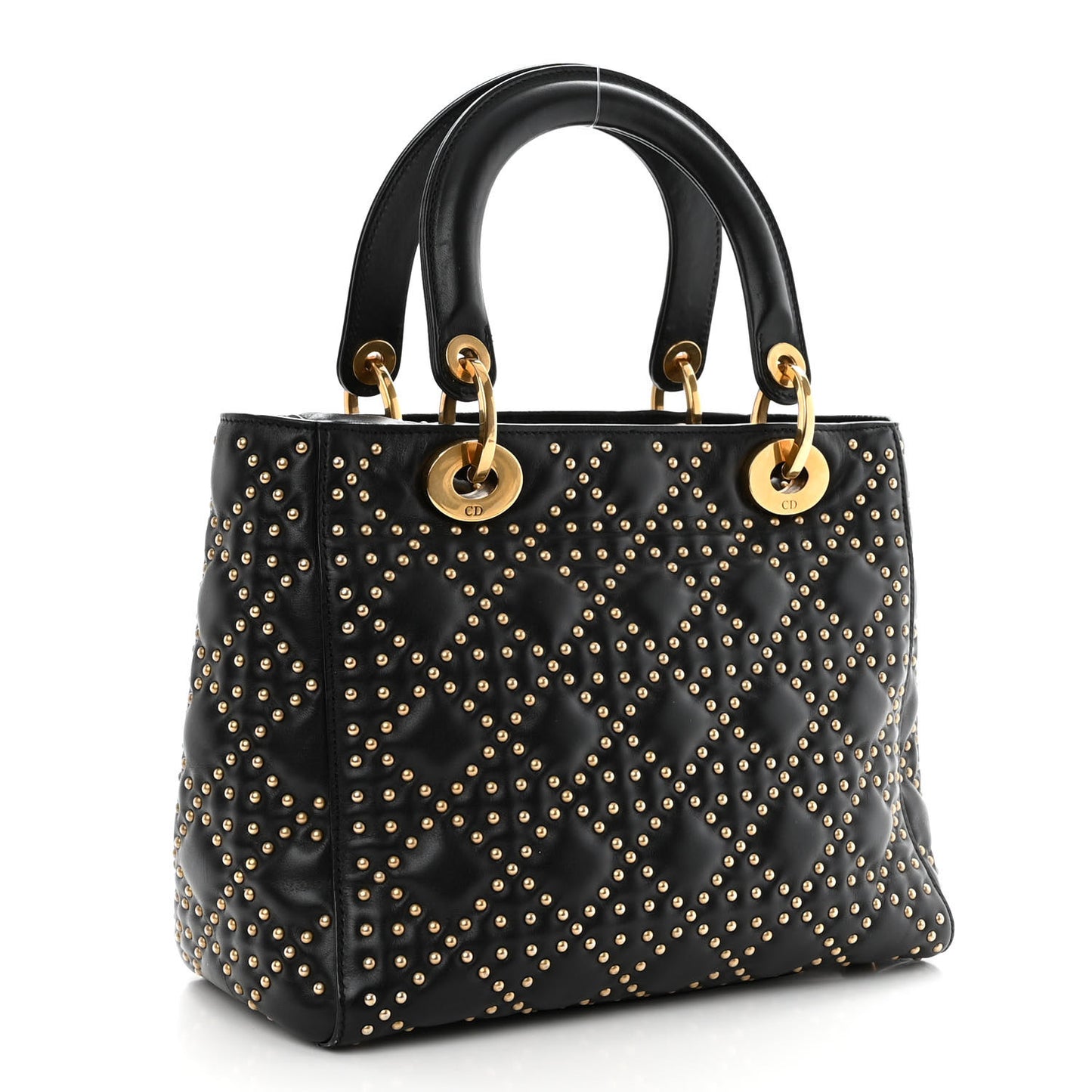 Calfskin Cannage Studded Medium Supple Lady Dior Black