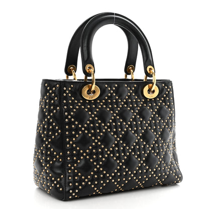 Christian Dior Calfskin Cannage Studded Medium Supple Lady Dior Black 3 of 10