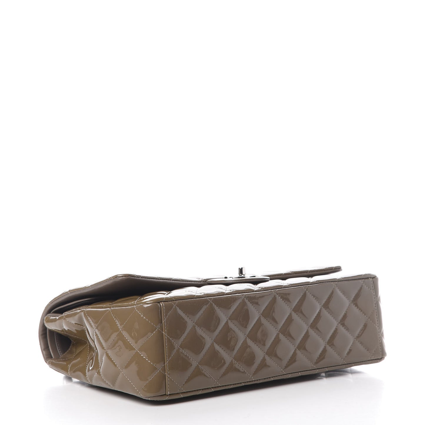 Patent Calfskin Quilted Maxi Double Flap Grey