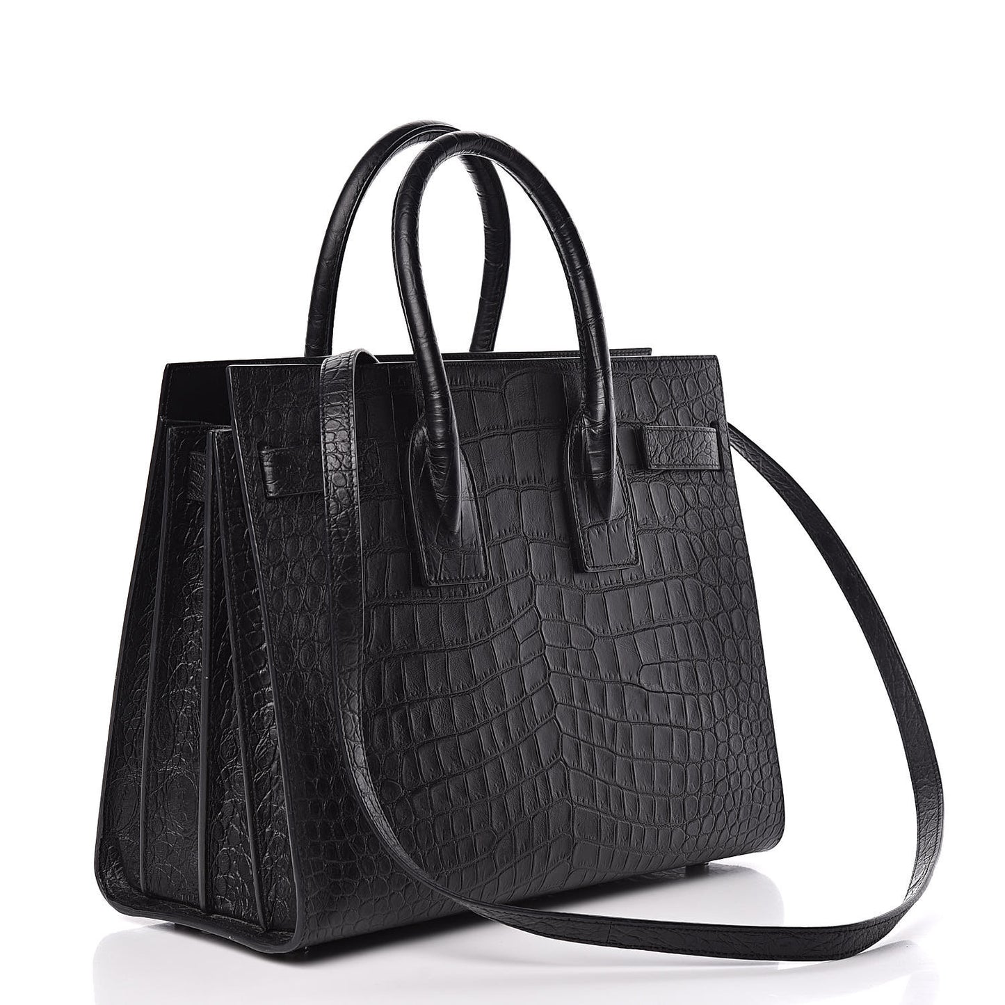 Calfskin Crocodile Embossed Small Sac de Jour Black